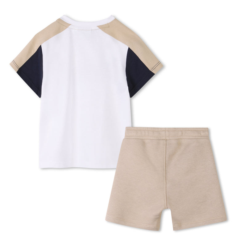 Beige Colorblock Textile Shorts Set