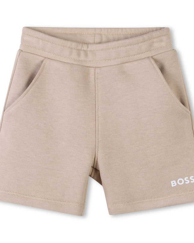 Beige Colorblock Textile Shorts Set