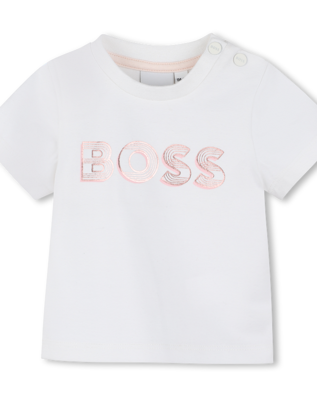 White Shirt Pink Logo T-Shirt
