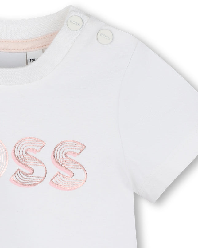 White Shirt Pink Logo T-Shirt