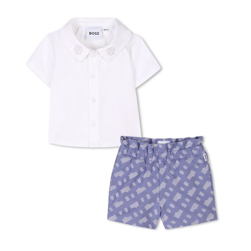 White Shirt & Indigo Shorts Set