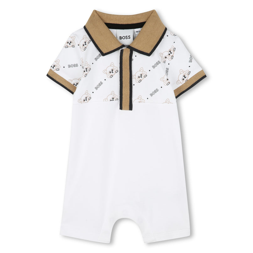 Beige Colorblock Logo Shortie