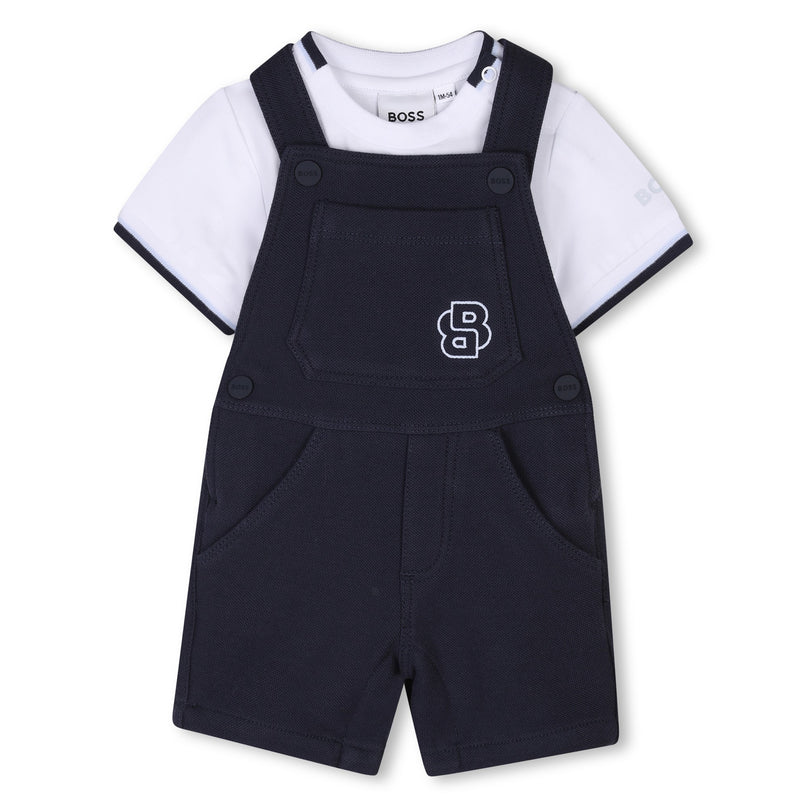 Navy Logo Dungarees Set