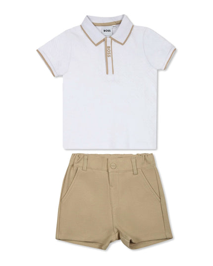 White Polo Beige Shorts Set