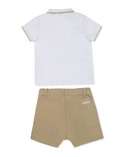 White Polo Beige Shorts Set