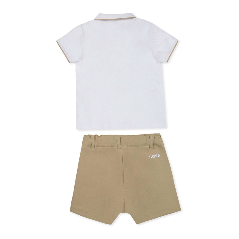 White Polo Beige Shorts Set