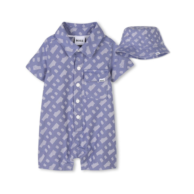 Blue Patterned All-in-One Bucket Hat Set