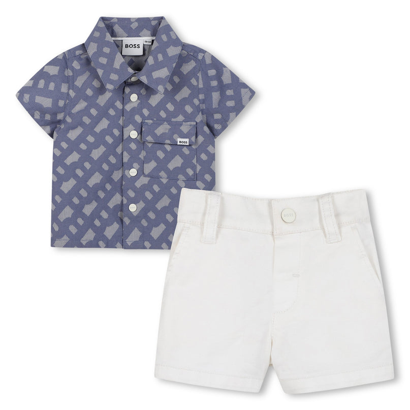 Blue Jacquard Monogram Shorts Set