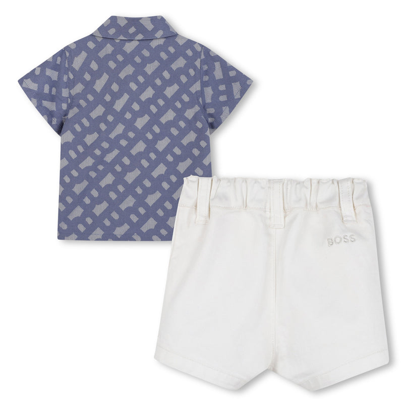 Blue Jacquard Monogram Shorts Set