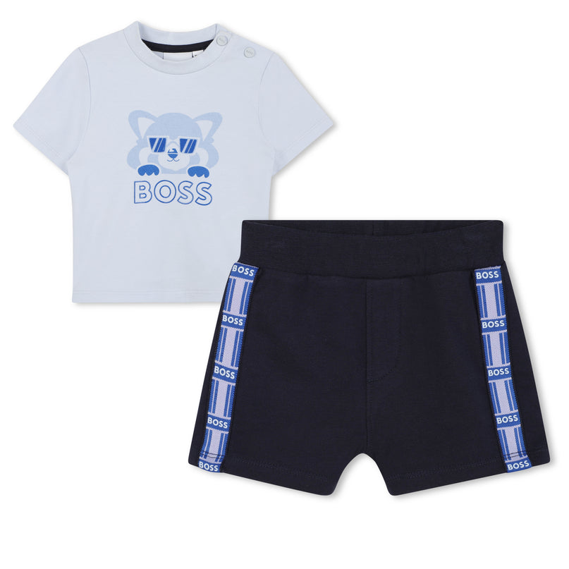 Pale Blue Cat-Bear Shorts Set