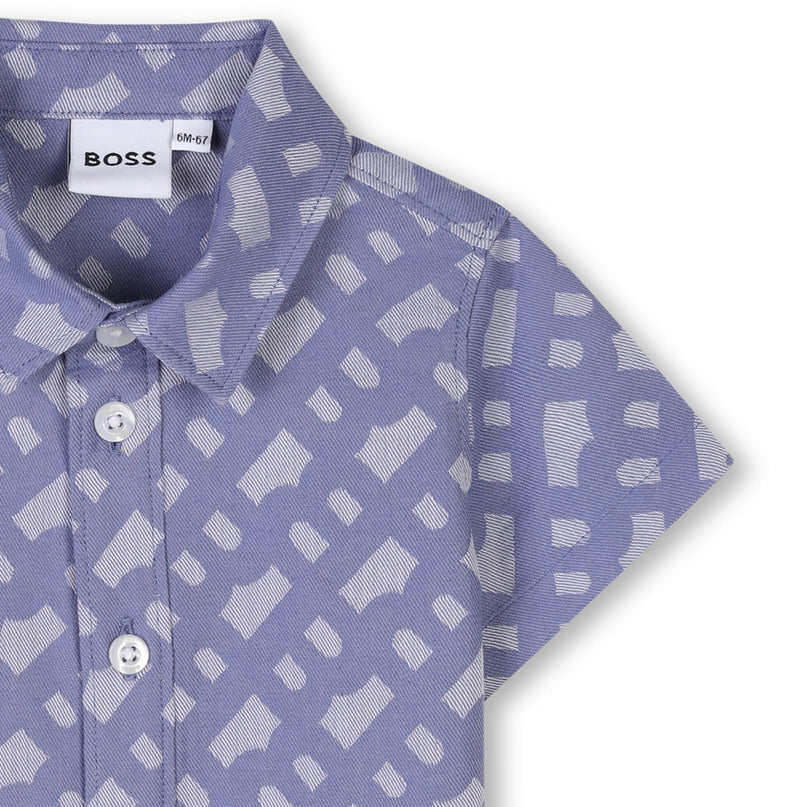 Blue Patterned Short Sleeve Shirt