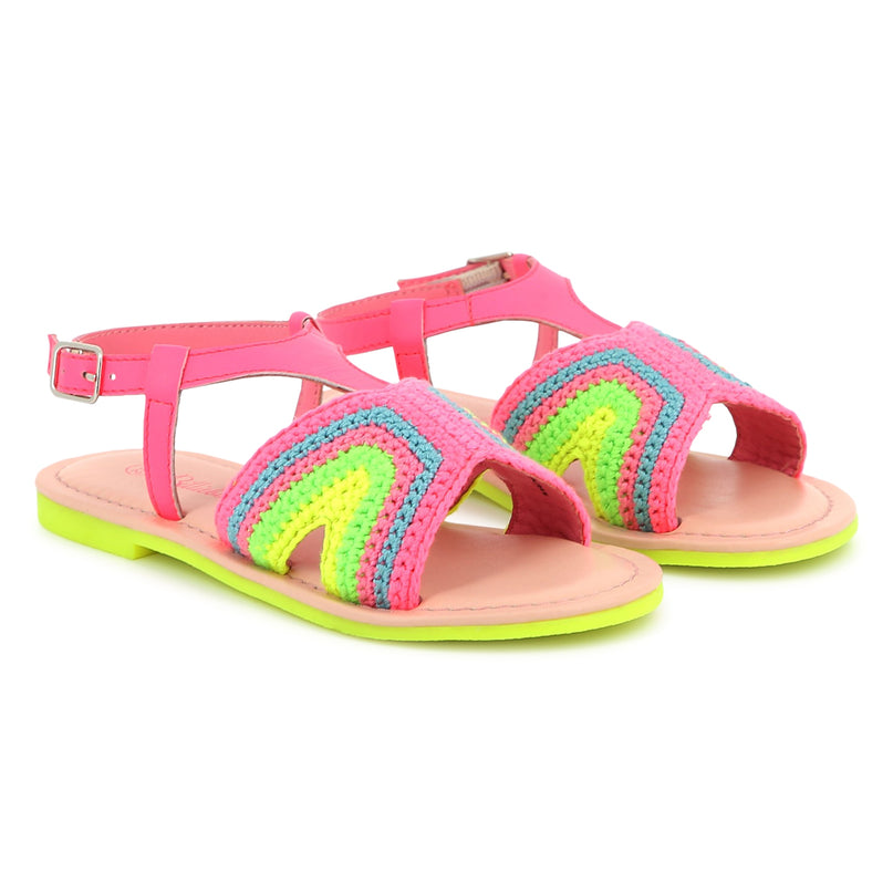 Pink Neon Colorblock Crochet Sandals