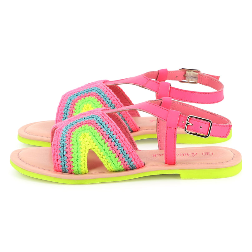 Pink Neon Colorblock Crochet Sandals