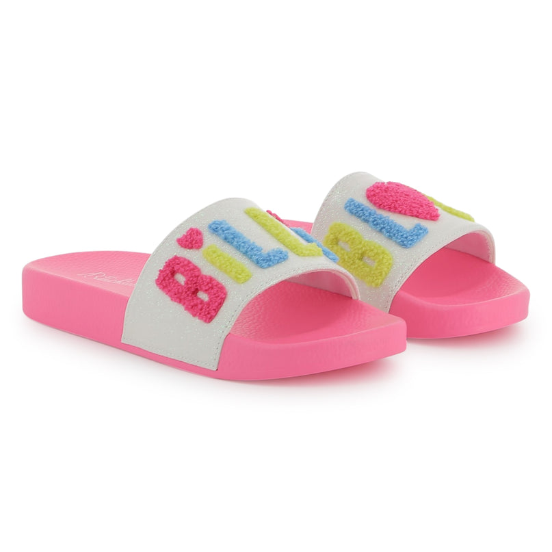 Pink Applique Fleece Logo Slides