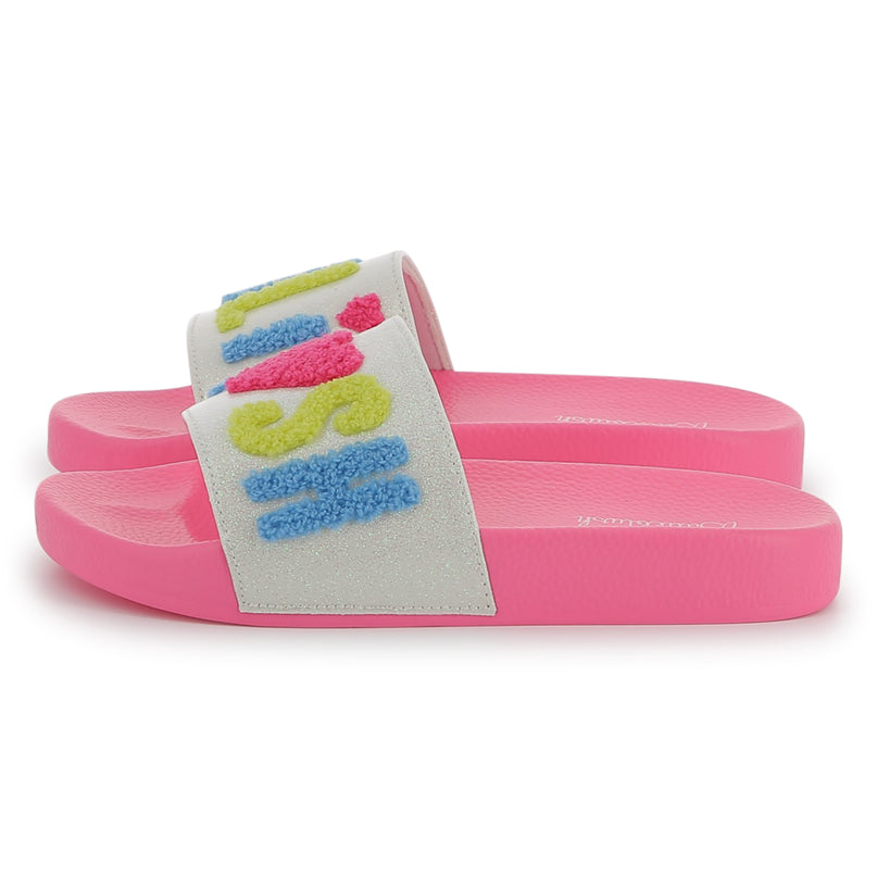 Pink Applique Fleece Logo Slides