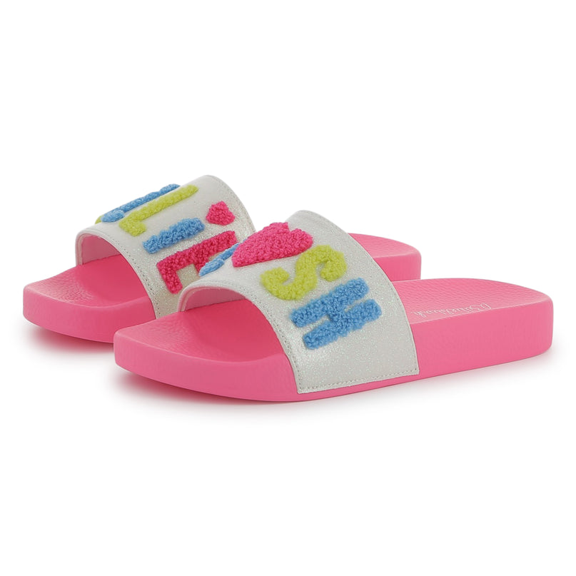 Pink Applique Fleece Logo Slides