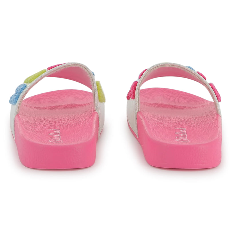 Pink Applique Fleece Logo Slides