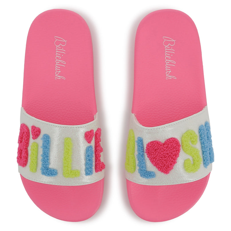Pink Applique Fleece Logo Slides