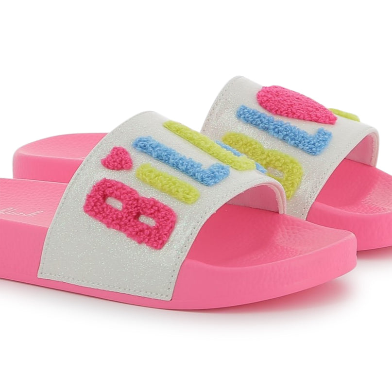Pink Applique Fleece Logo Slides