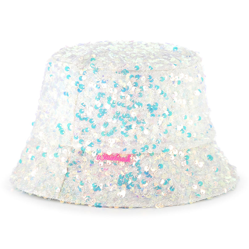 White Multicolored Sequin Bucket Hat