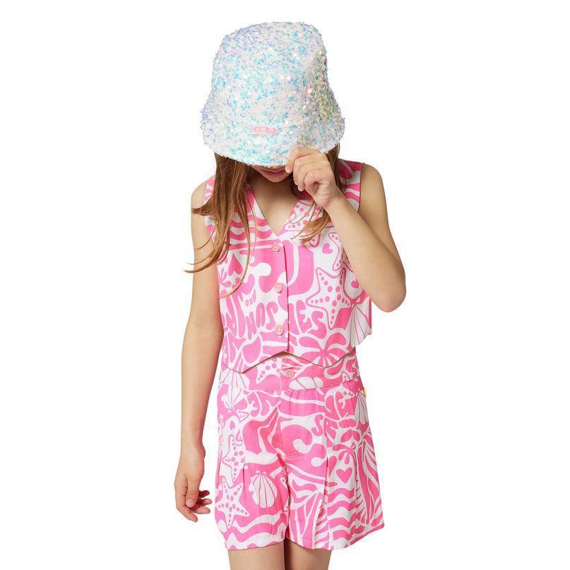 White Multicolored Sequin Bucket Hat