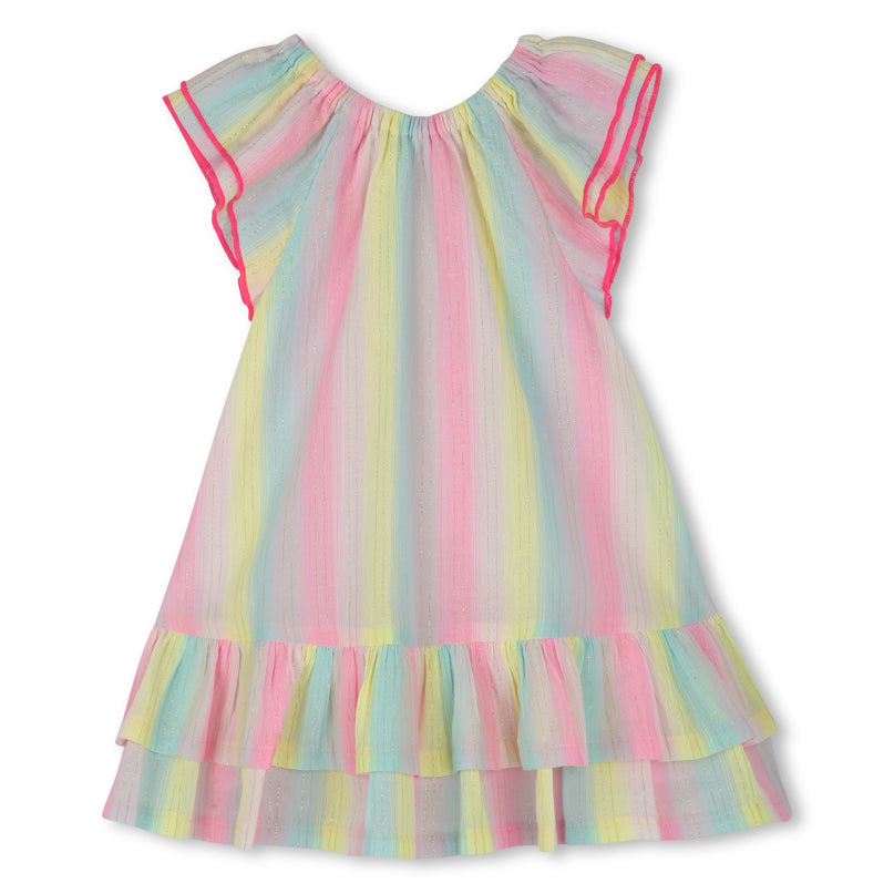Multicolored Ruffle Sleeve Striped Dress Set