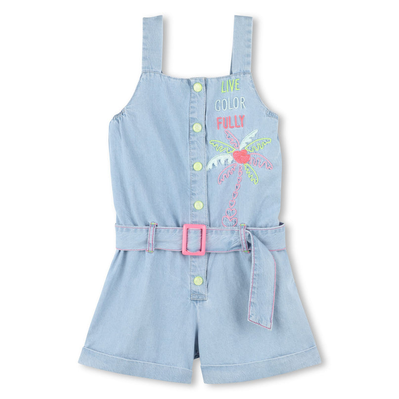 Blue Bleached Denim Embroidered One-Piece