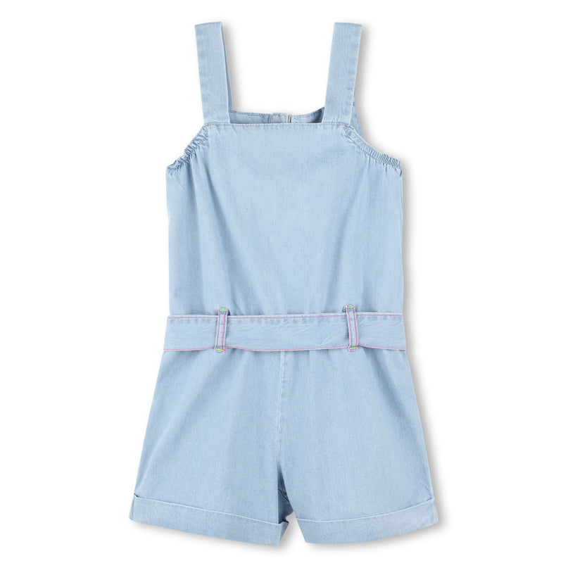Blue Bleached Denim Embroidered One-Piece