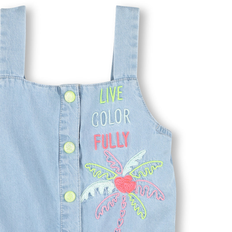 Blue Bleached Denim Embroidered One-Piece