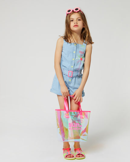 Blue Bleached Denim Embroidered One-Piece