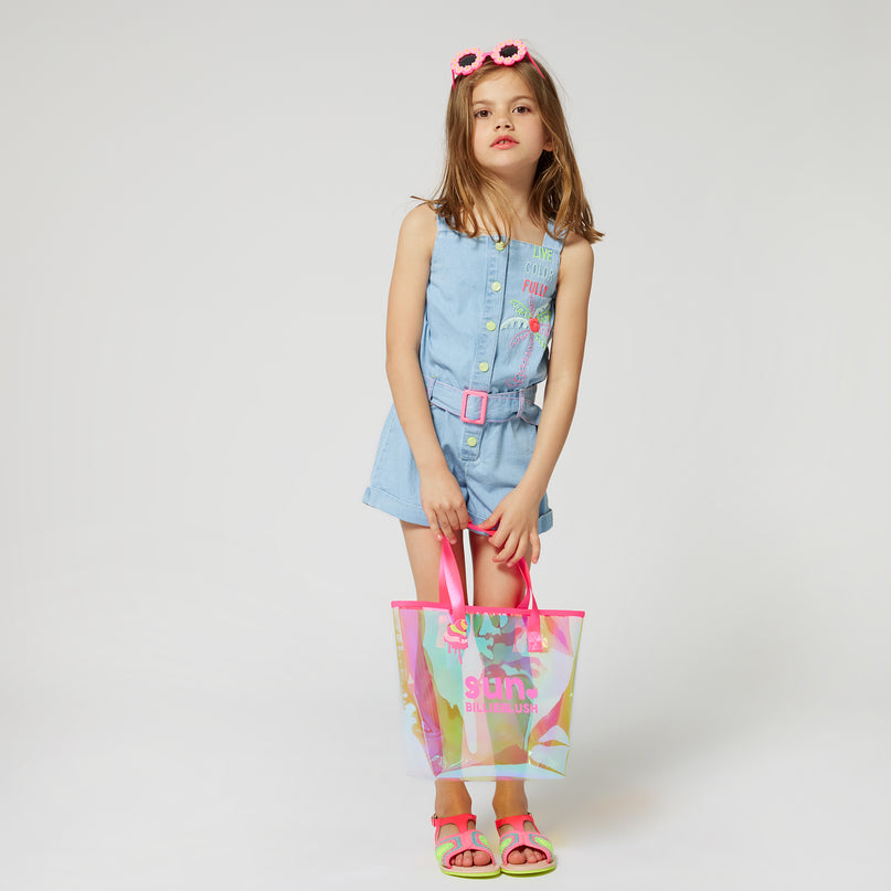 Blue Bleached Denim Embroidered One-Piece