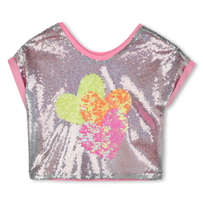 Silver Pink Sequin Heart T-Shirt