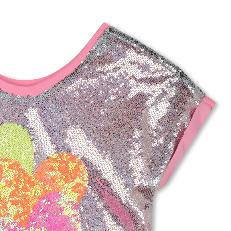 Silver Pink Sequin Heart T-Shirt