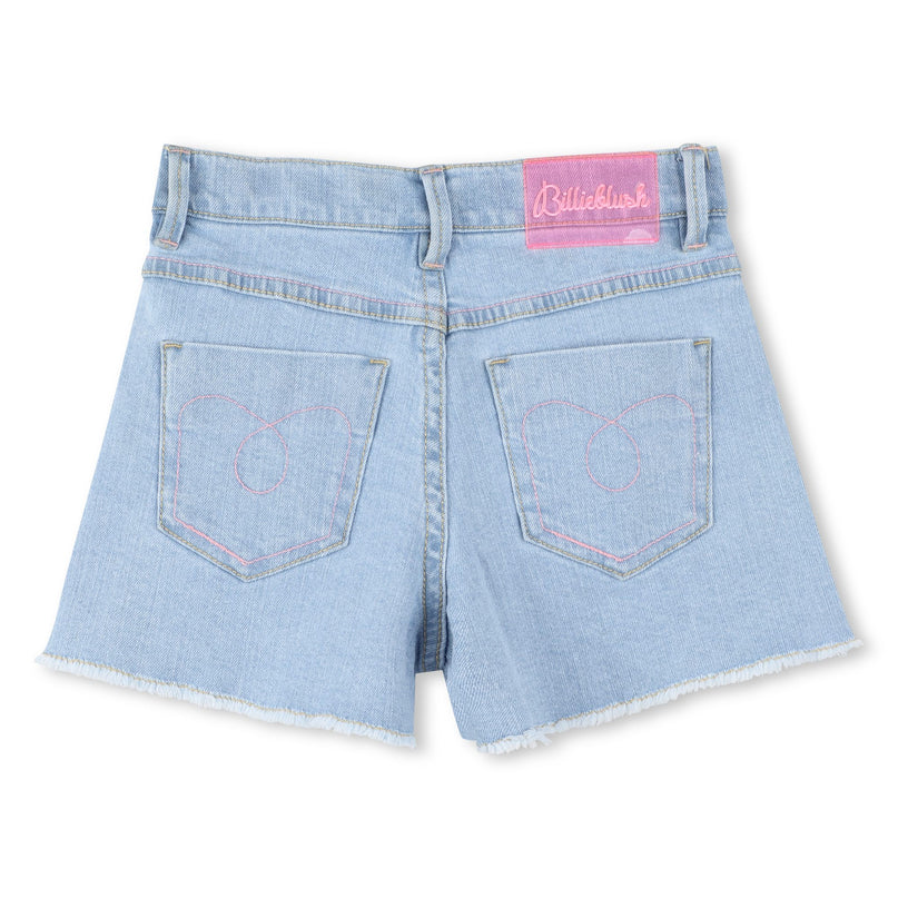 Blue Denim Half Sequined Pattern Shorts