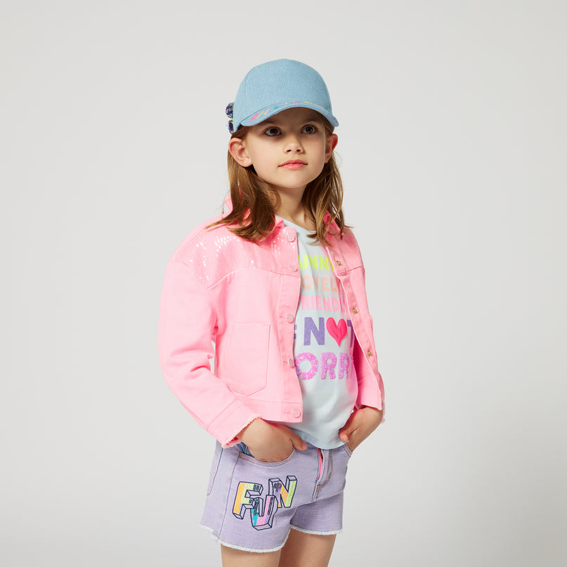 Purple Sequin Brossage Denim Shorts