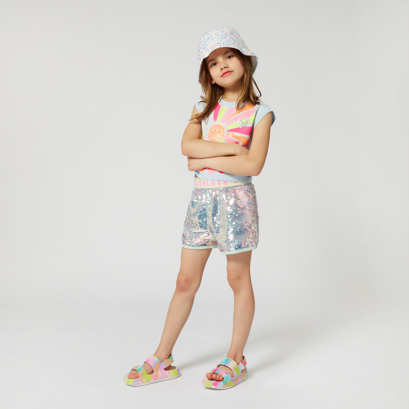 Blue Powder Sequin Beach Glass Shorts