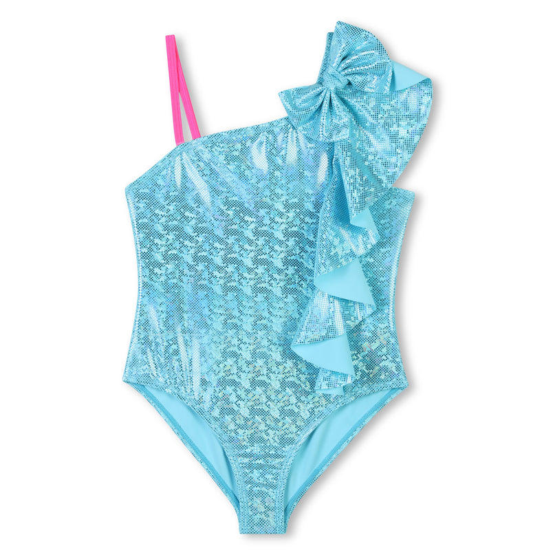 Shimmering Blue Asymmetric Ruffle Swimsuit