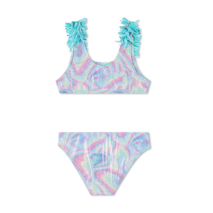 Blue Beach Glass Ruffle Trim Bikini