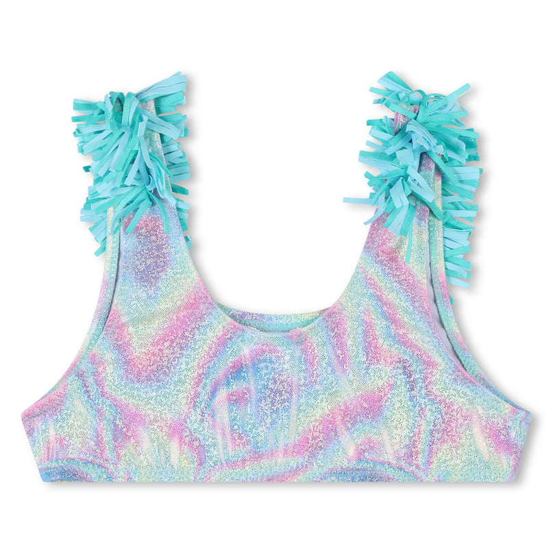 Blue Beach Glass Ruffle Trim Bikini