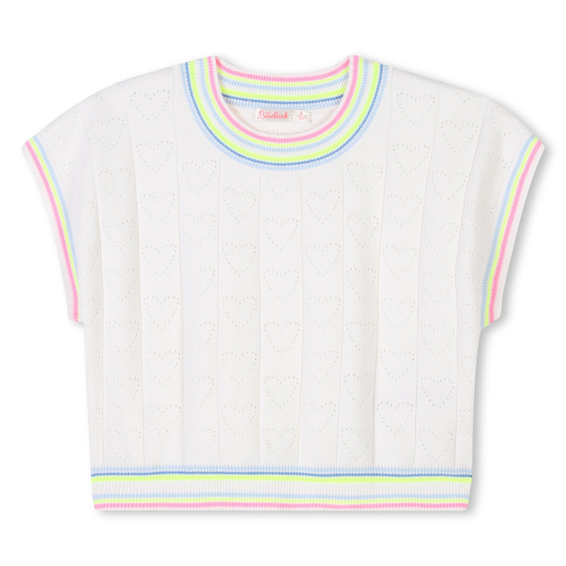 Ivory Heart Motif Short Sleeve Sweater