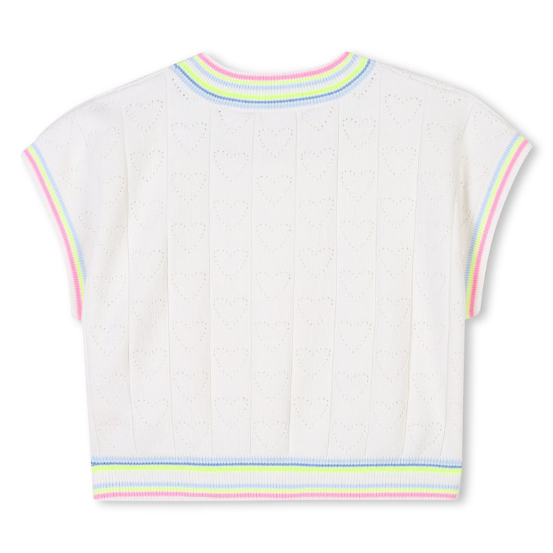 Ivory Heart Motif Short Sleeve Sweater