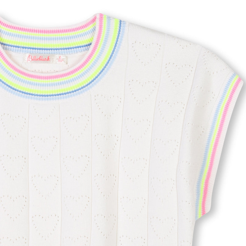 Ivory Heart Motif Short Sleeve Sweater
