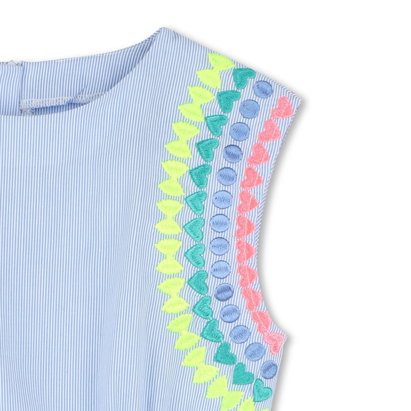 Blue Striped Ice Water Embroidered Dress