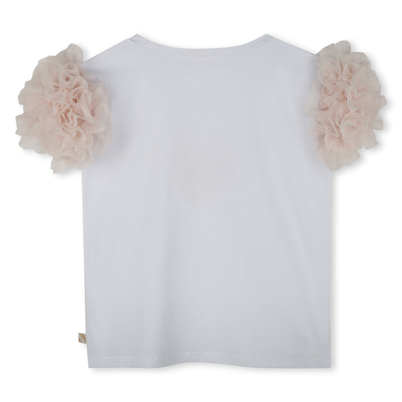 White Beige Accented Heart Rhinestone T-Shirt