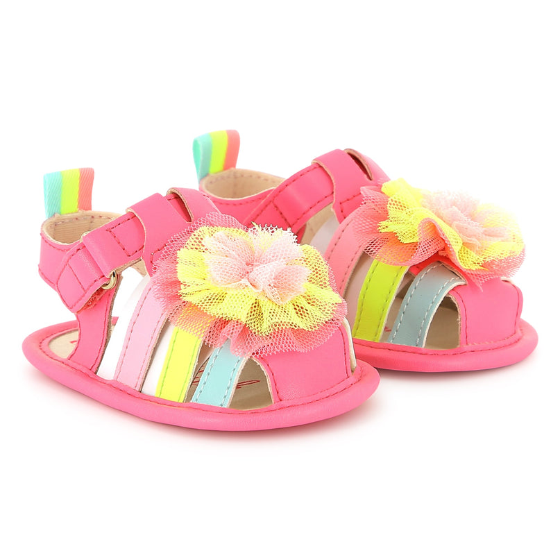 Pink Multicolor Strap Pom Sandals