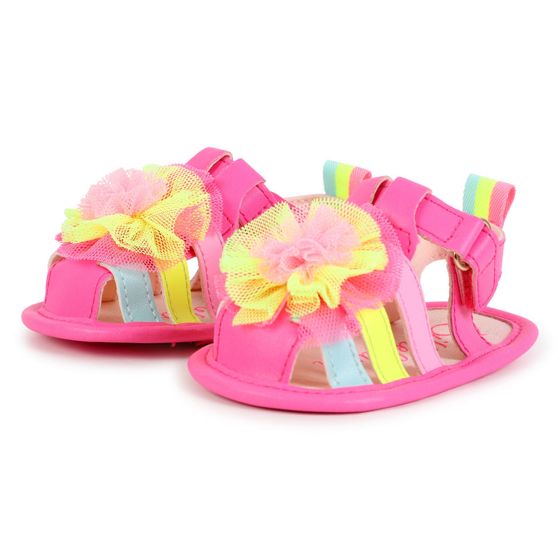 Pink Multicolor Strap Pom Sandals