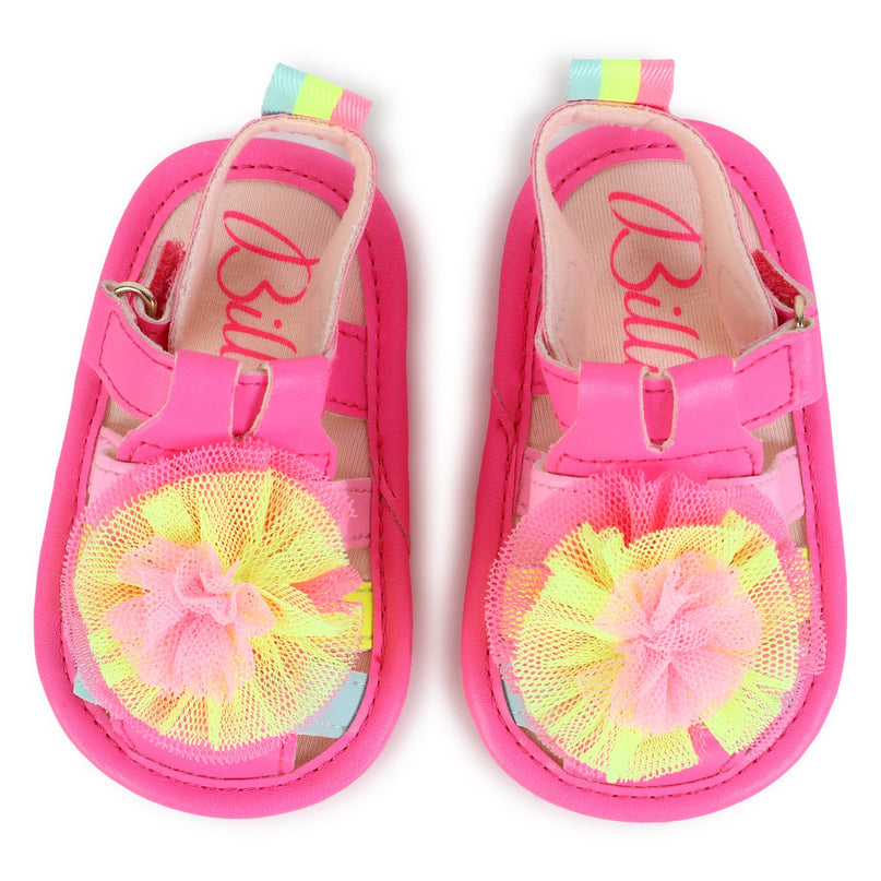 Pink Multicolor Strap Pom Sandals