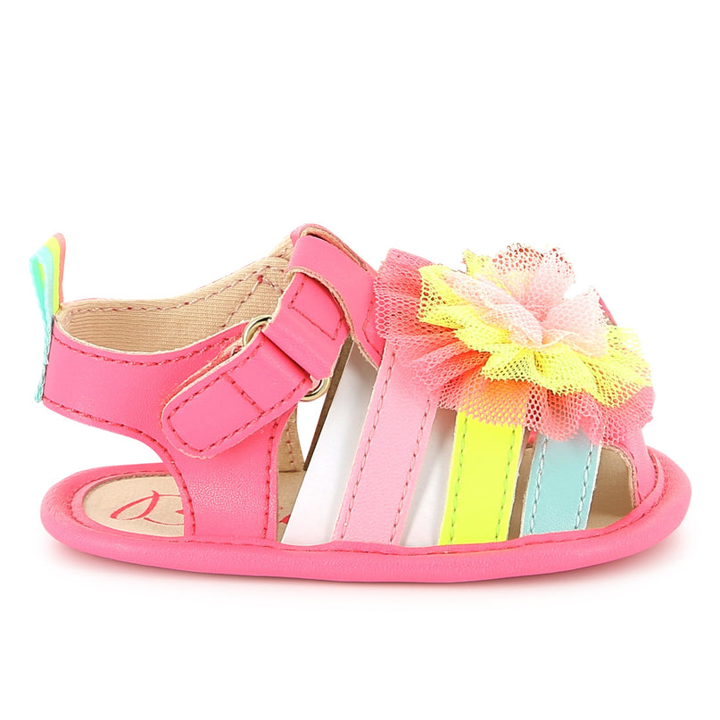Pink Multicolor Strap Pom Sandals