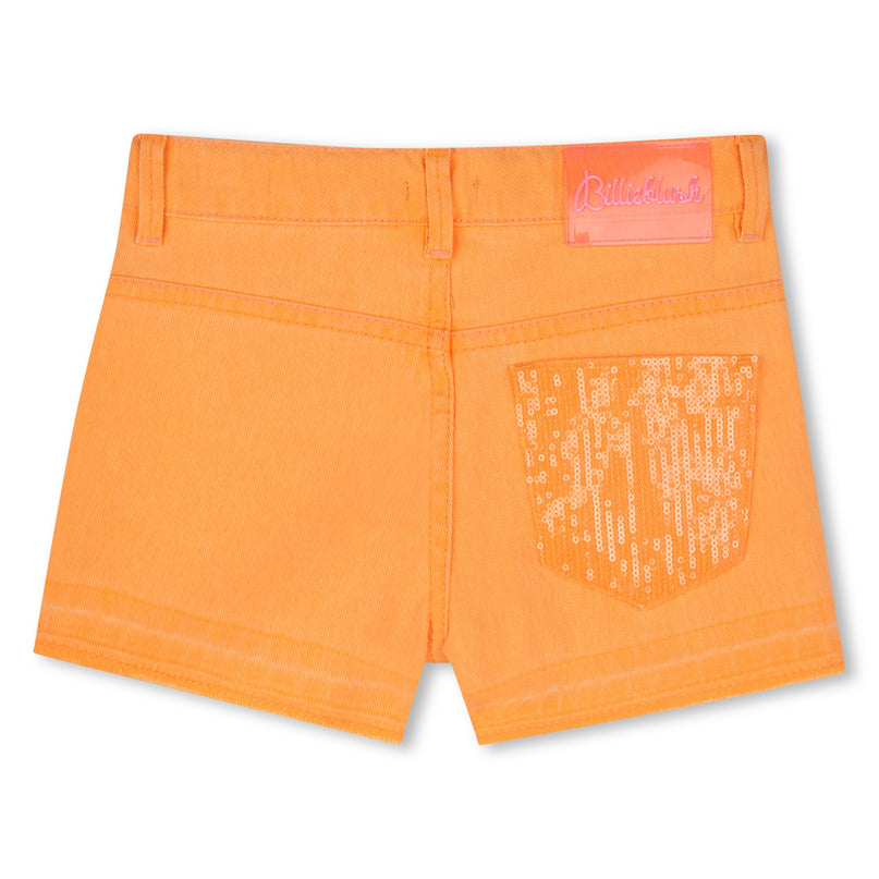 Orange Pop Denim Sequin Pocket Shorts