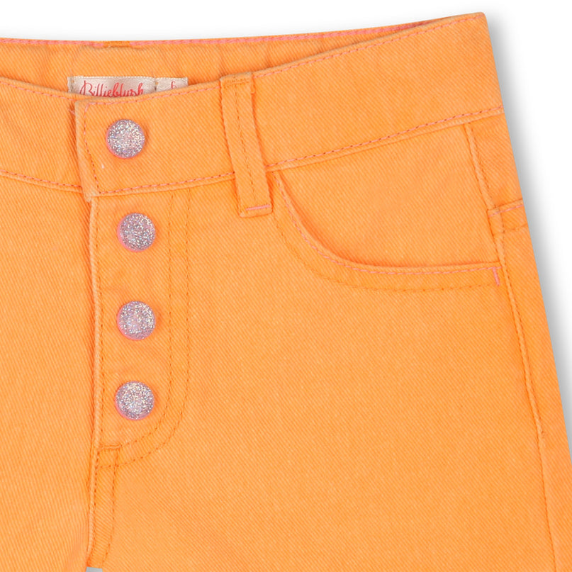 Orange Pop Denim Sequin Pocket Shorts